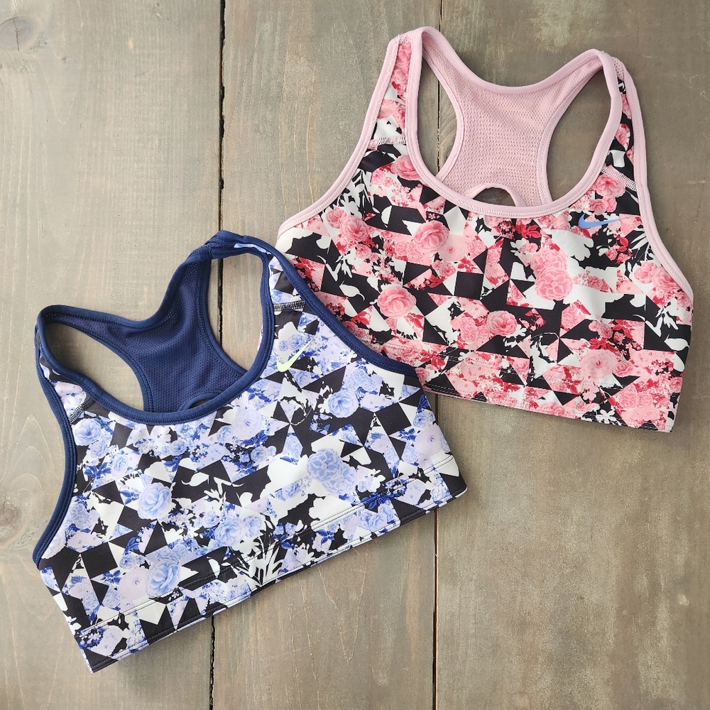 Nike Swoosh Flower Reversible Pink and Blue Sports Bras - Size XS